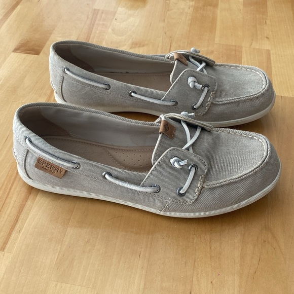 Womens Sperry Topsider Coil Ivy Stone Grey Water Canvas Boat Shoes - Picture 4 of 9